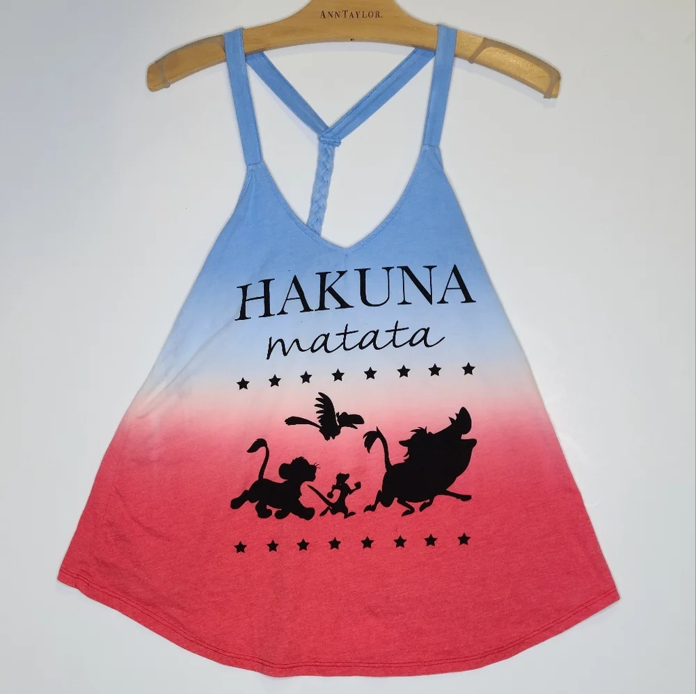 Disney Size XS Lion King Hakuna Matata Tank Top Razorback Red White Blue - Picture 1 of 5